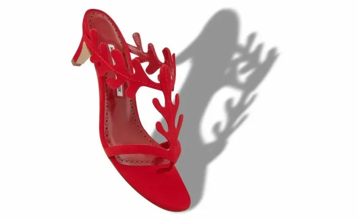 Women Red Suede Serrated Mules Manolo Blahnik Mules