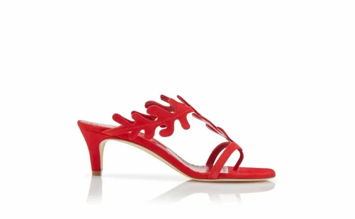 Women Red Suede Serrated Mules Manolo Blahnik Mules