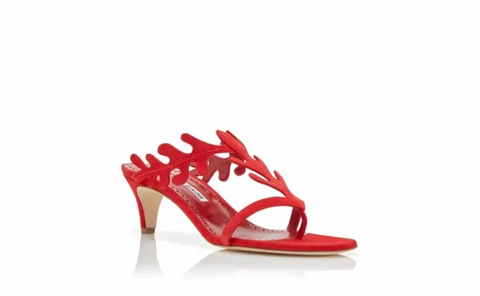 Women Red Suede Serrated Mules Manolo Blahnik Mules