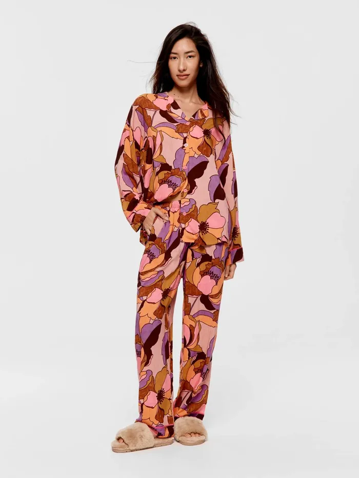 Women Retro Peony Long Pj Set Multi Peter Alexander Sets and Onesies