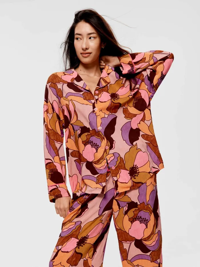 Women Retro Peony Long Pj Set Multi Peter Alexander Sets and Onesies