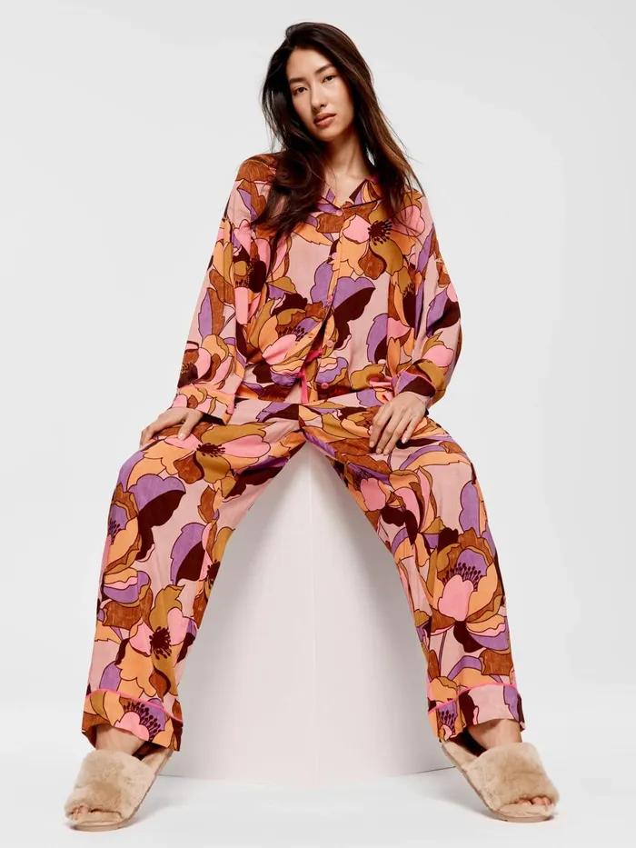 Women Retro Peony Long Pj Set Multi Peter Alexander Sets and Onesies