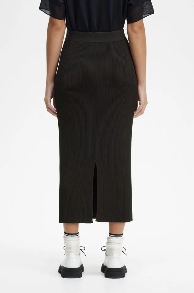 Women Ribbed Knitted Skirt Black Fred Perry Trousers and Skirts