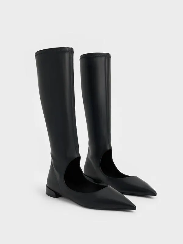 Women Robbie CutOut PointedToe KneeHigh Boots 8211 Black CHARLES and KEITH Boots
