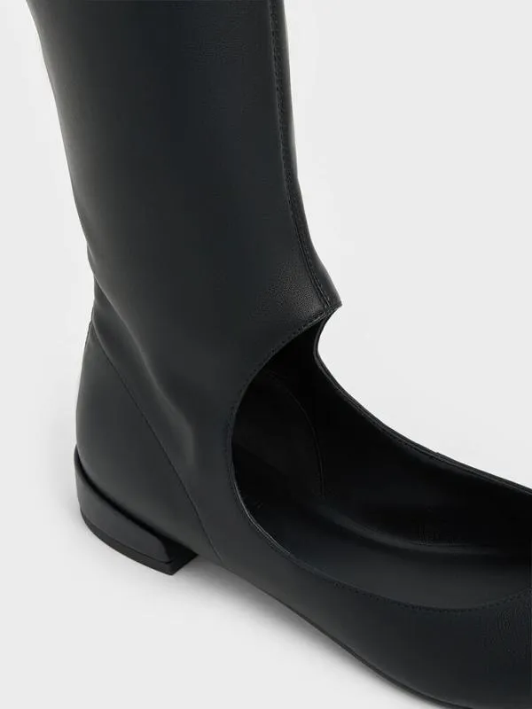 Women Robbie CutOut PointedToe KneeHigh Boots 8211 Black CHARLES and KEITH Boots