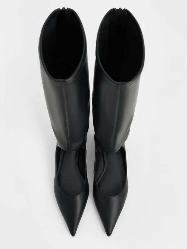 Women Robbie CutOut PointedToe KneeHigh Boots 8211 Black CHARLES and KEITH Boots