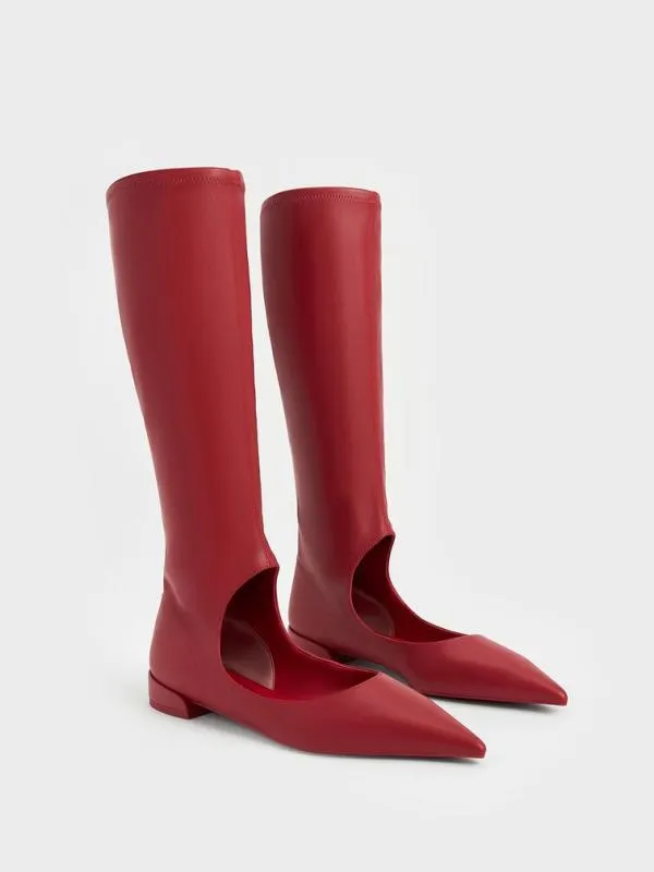 Women Robbie CutOut PointedToe KneeHigh Boots 8211 Red CHARLES and KEITH Boots