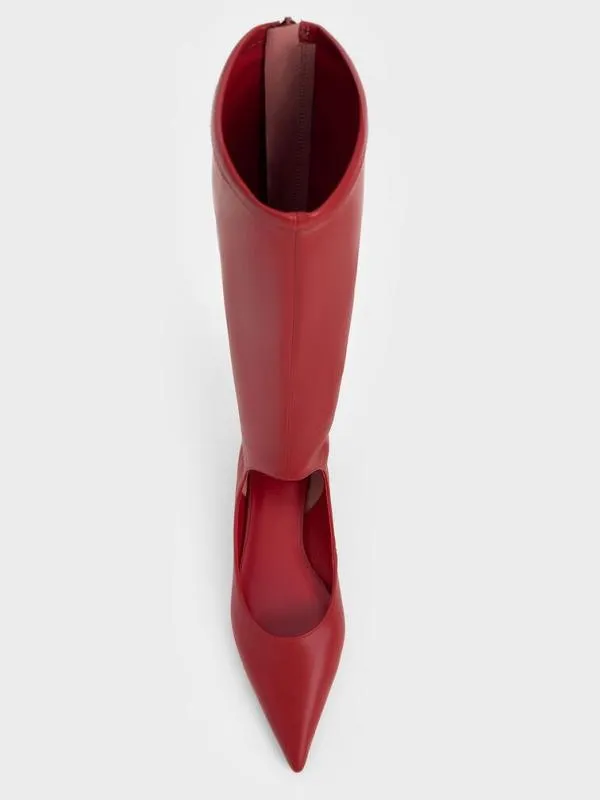 Women Robbie CutOut PointedToe KneeHigh Boots 8211 Red CHARLES and KEITH Boots