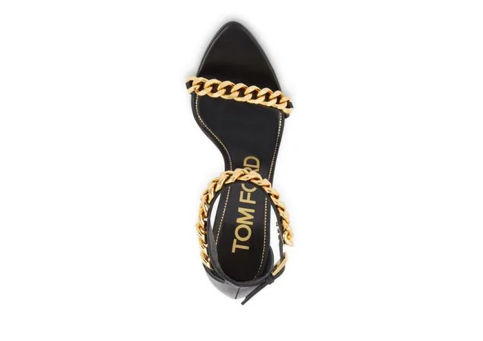 Women Sandals Tom Ford Leather Chain Heel Ankle Strap Sandal Black Women Sandals Tom Ford Leather Chain Heel Ankle Strap Sandal Black