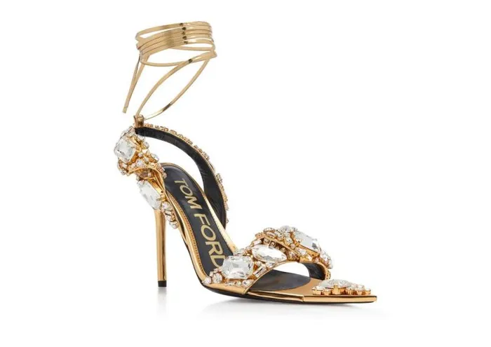 Women Sandals Tom Ford Mirror Leather And Crystal Stones Pointy Jewel Sandal Goldcrystal Women Sandals Tom Ford Mirror Leather And Crystal Stones Pointy Jewel Sandal Goldcrystal
