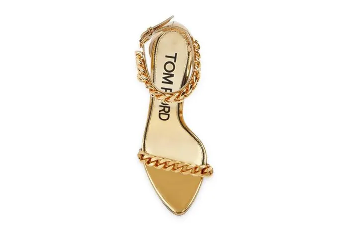 Women Sandals Tom Ford Mirror Leather Chain Heel Ankle Strap Sandal Gold Women Sandals Tom Ford Mirror Leather Chain Heel Ankle Strap Sandal Gold