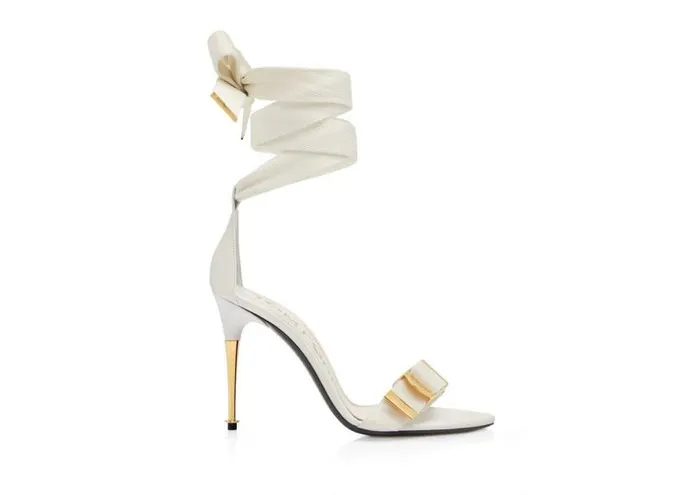 Women Sandals Tom Ford Textured Ribbon Buckle Ankle Wrap Sandal Chalk