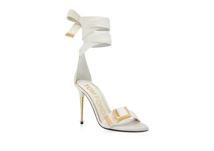 Women Sandals Tom Ford Textured Ribbon Buckle Ankle Wrap Sandal Chalk Women Sandals Tom Ford Textured Ribbon Buckle Ankle Wrap Sandal Chalk
