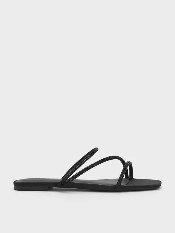 Women Satin CrystalEmbellished Strappy Sandals 8211 Black Textured CHARLES and KEITH Sandals Women Satin CrystalEmbellished Strappy Sandals 8211 Black Textured CHARLES and KEITH Sandals