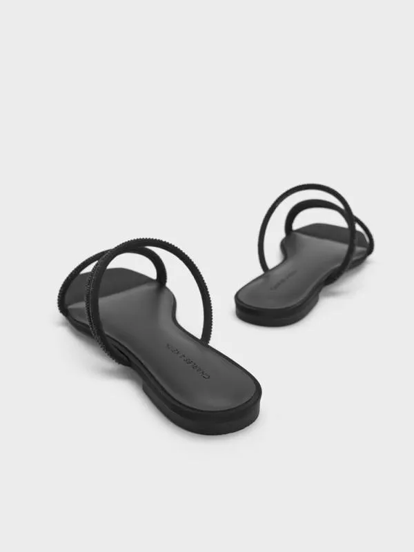 Women Satin CrystalEmbellished Strappy Sandals 8211 Black Textured CHARLES and KEITH Sandals