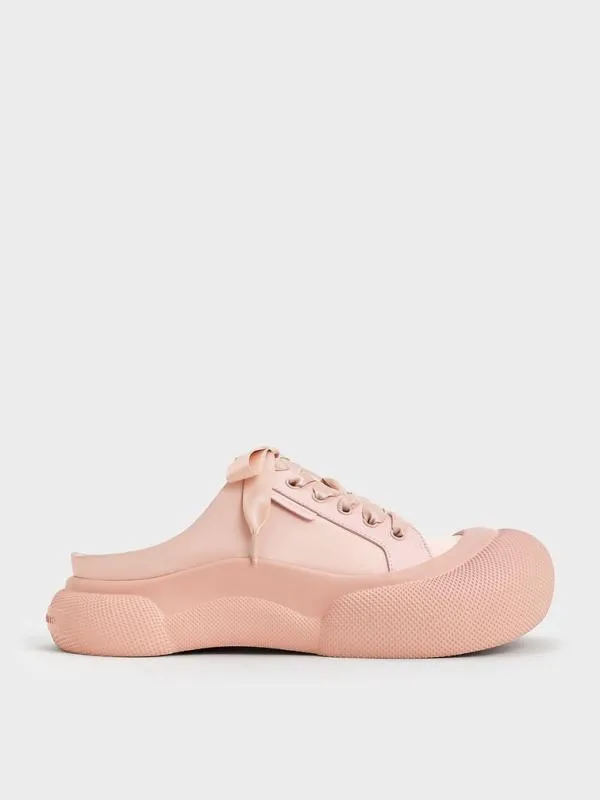 Women Satin LaceUp SlipOn Sneakers 8211 Light Pink CHARLES and KEITH Sneakers