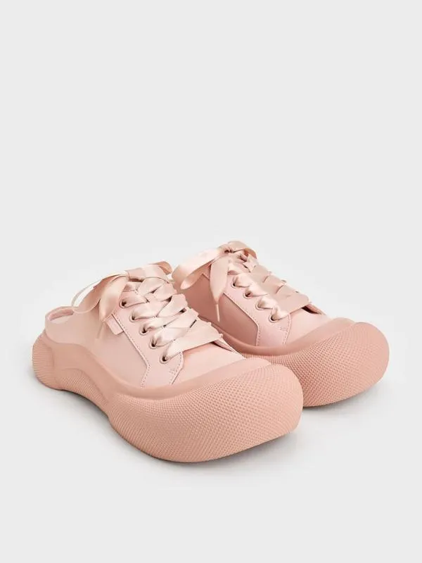 Women Satin LaceUp SlipOn Sneakers 8211 Light Pink CHARLES and KEITH Sneakers