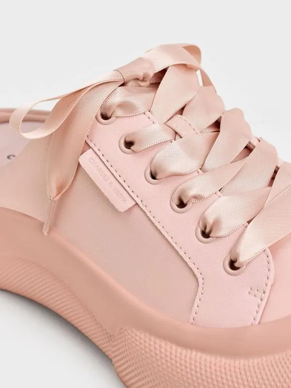 Women Satin LaceUp SlipOn Sneakers 8211 Light Pink CHARLES and KEITH Sneakers