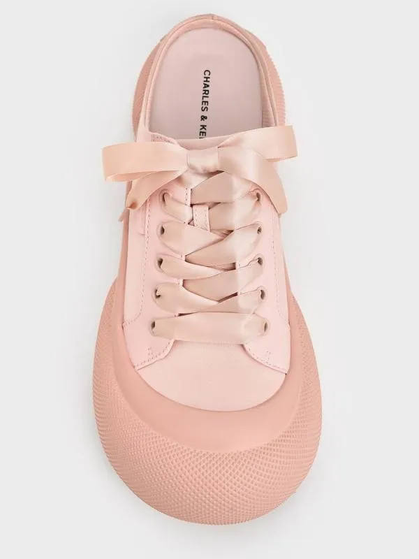 Women Satin LaceUp SlipOn Sneakers 8211 Light Pink CHARLES and KEITH Sneakers