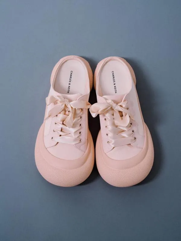 Women Satin LaceUp SlipOn Sneakers 8211 Light Pink CHARLES and KEITH Sneakers
