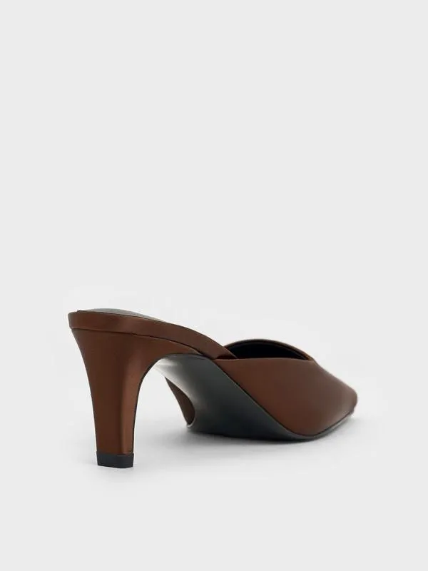 Women Satin SquareToe BladeHeel Mules 8211 Dark Brown CHARLES and KEITH Heels