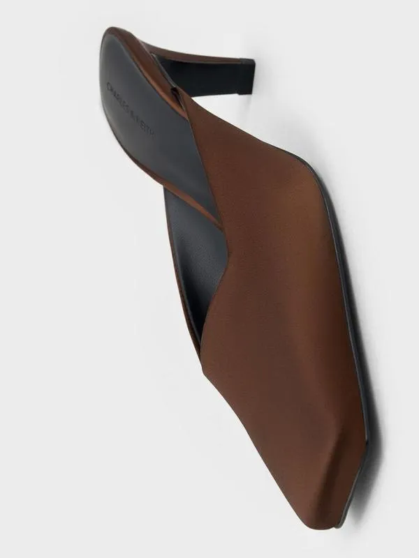 Women Satin SquareToe BladeHeel Mules 8211 Dark Brown CHARLES and KEITH Heels