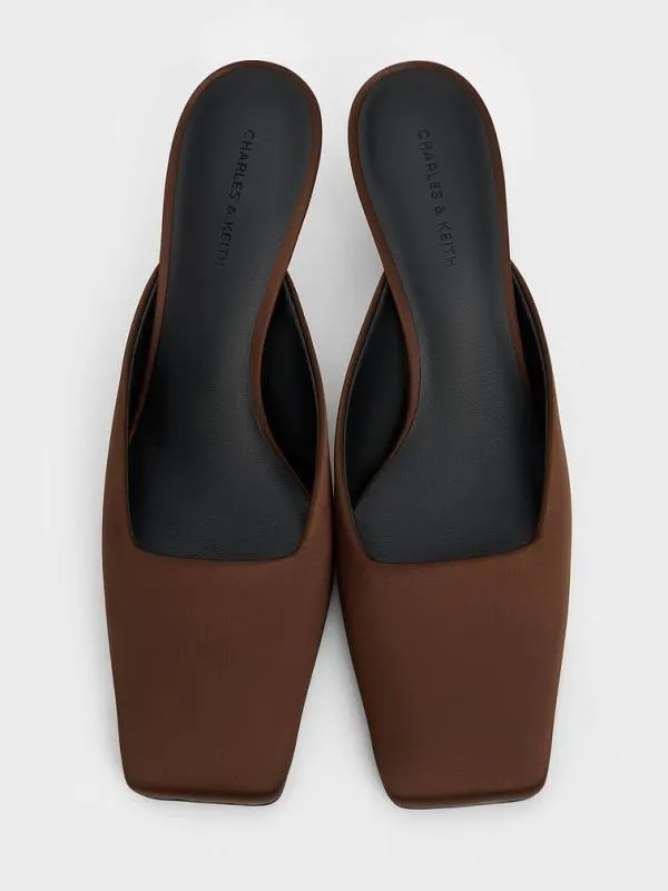 Women Satin SquareToe BladeHeel Mules 8211 Dark Brown CHARLES and KEITH Heels