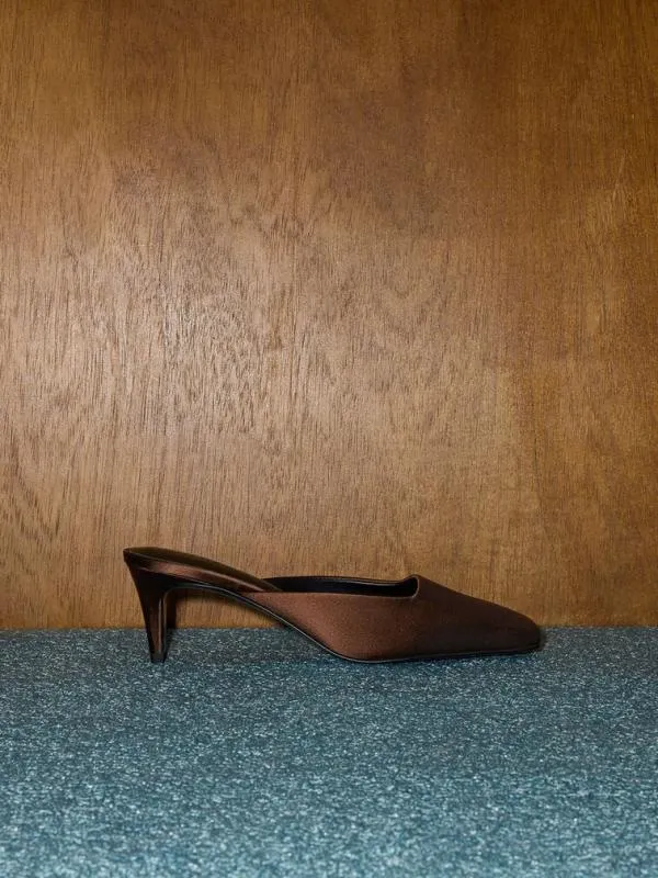 Women Satin SquareToe BladeHeel Mules 8211 Dark Brown CHARLES and KEITH Heels