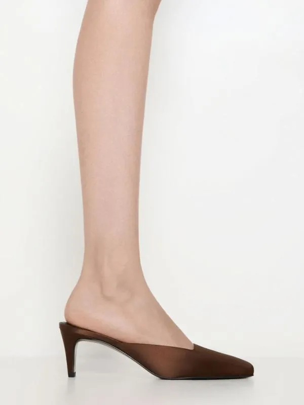 Women Satin SquareToe BladeHeel Mules 8211 Dark Brown CHARLES and KEITH Heels