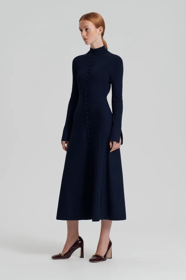 Women Scanlan Theodore CREPE KNIT BUTTON POLO DRESS NAVY Knitwear Women Scanlan Theodore CREPE KNIT BUTTON POLO DRESS NAVY Knitwear