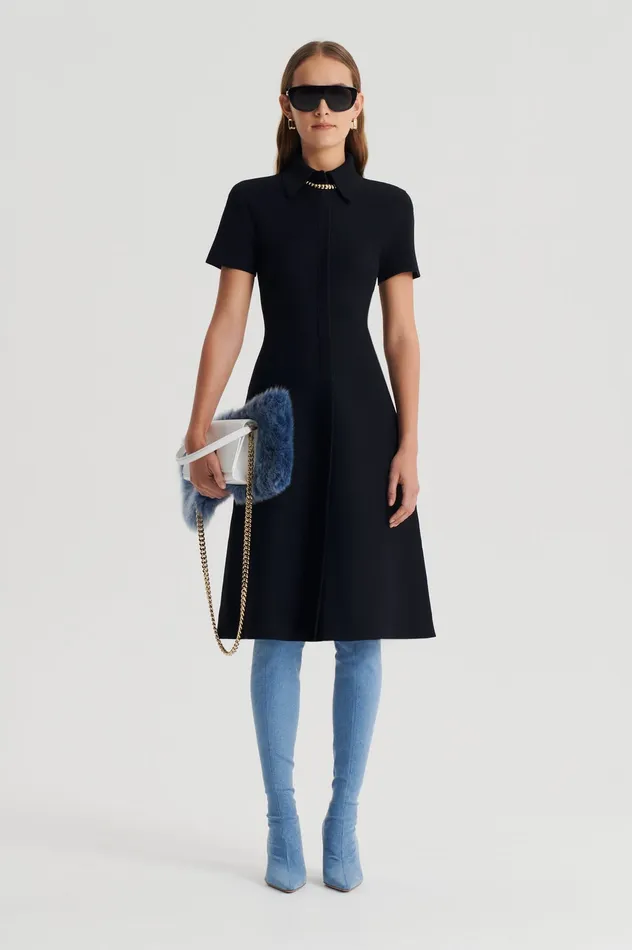 Women Scanlan Theodore CREPE KNIT ZIP DRESS BLACK Dresses