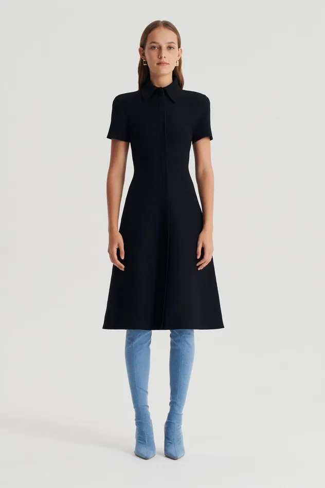 Women Scanlan Theodore CREPE KNIT ZIP DRESS BLACK Dresses