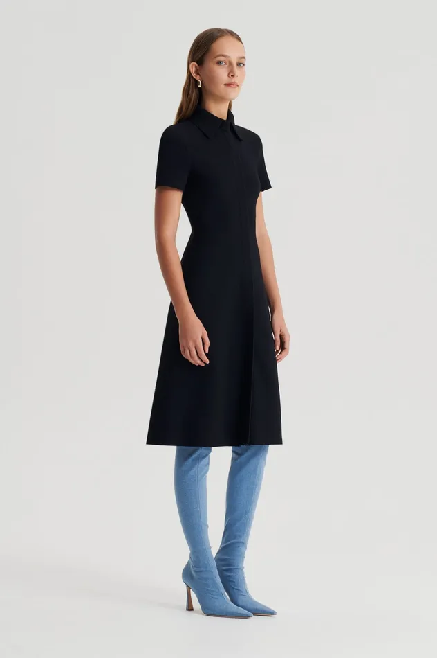 Women Scanlan Theodore CREPE KNIT ZIP DRESS BLACK Dresses