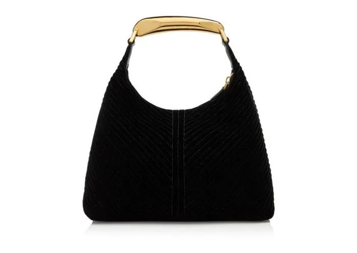 Women Shoulder Bags Tom Ford Quilted Velvet Bianca Small Hobo Black Women Shoulder Bags Tom Ford Quilted Velvet Bianca Small Hobo Black