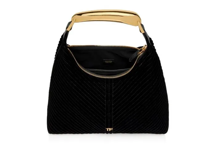 Women Shoulder Bags Tom Ford Quilted Velvet Bianca Small Hobo Black Women Shoulder Bags Tom Ford Quilted Velvet Bianca Small Hobo Black
