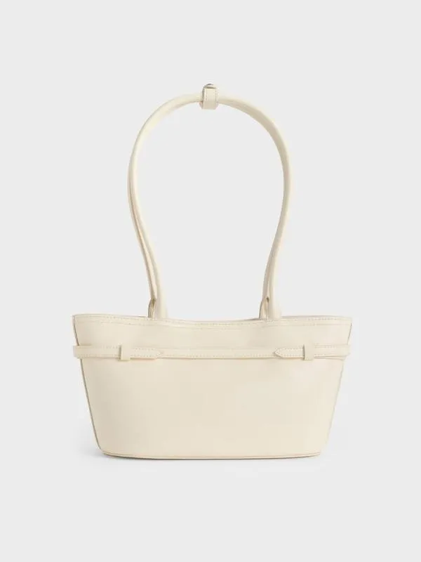Women Sloane ElongatedHandle Shoulder Bag 8211 Cream CHARLES and KEITH Shoulder Bags
