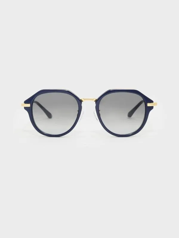 Women Solana Angular Oval Sunglasses 8211 Navy CHARLES and KEITH Round
