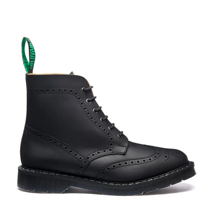 Women Solovair Brogue Boots Black Greasy 6 Eye Brogue Boot
