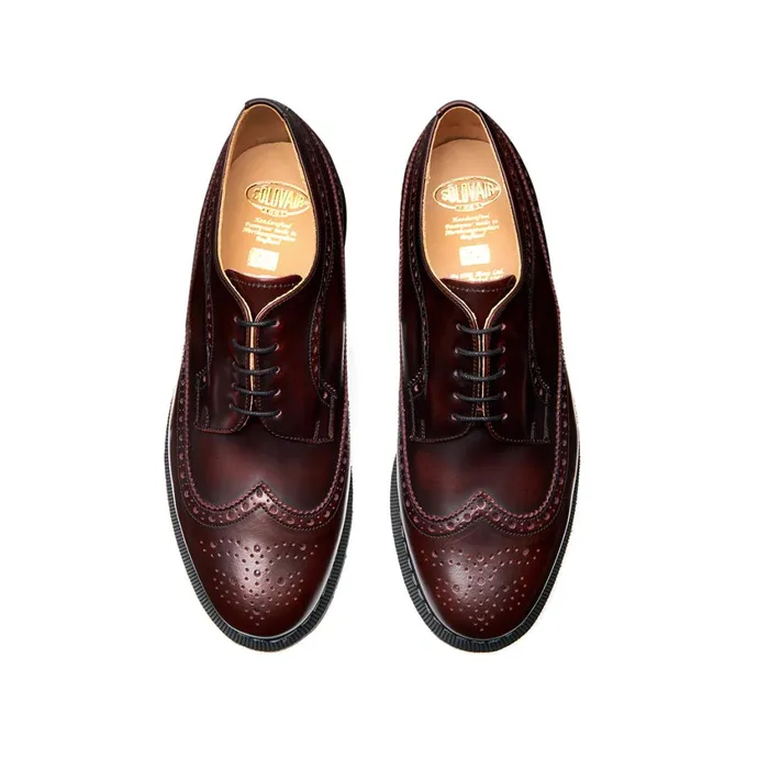 Women Solovair Brogue Shoes Burgundy RubOff American Brogue Shoe