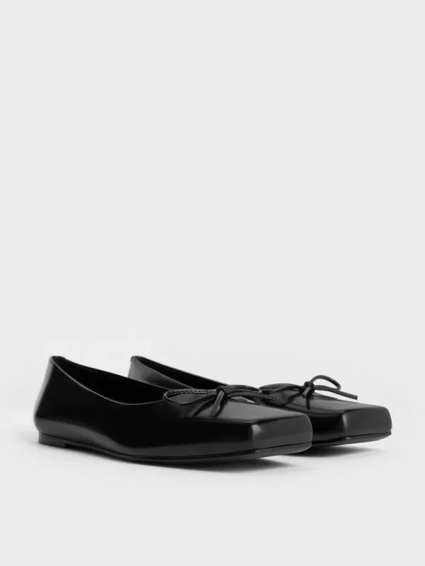 Women SquareToe Bow Ballet Flats 8211 Black Box CHARLES and KEITH Ballet Flats