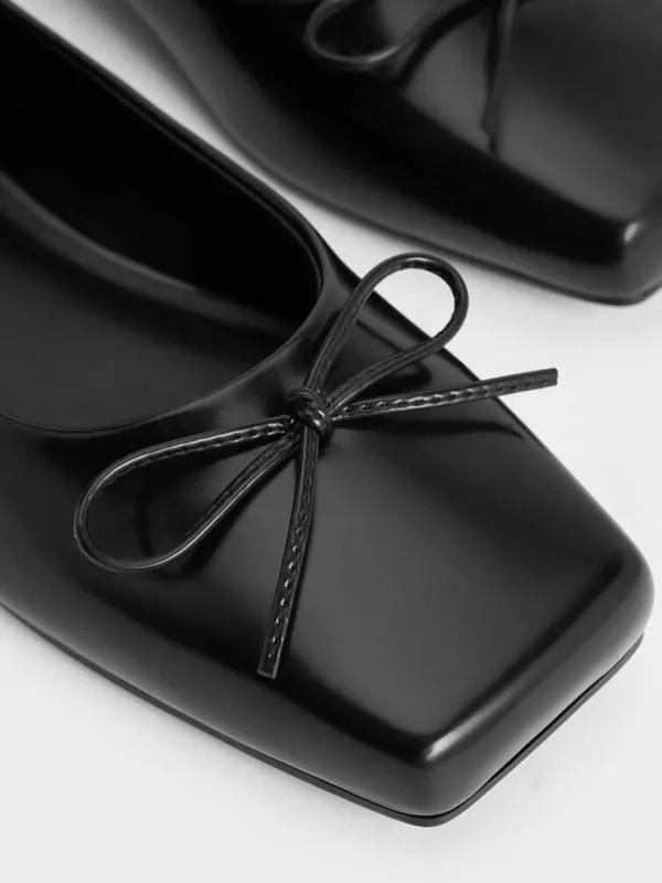 Women SquareToe Bow Ballet Flats 8211 Black Box CHARLES and KEITH Ballet Flats