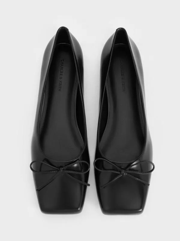 Women SquareToe Bow Ballet Flats 8211 Black Box CHARLES and KEITH Ballet Flats