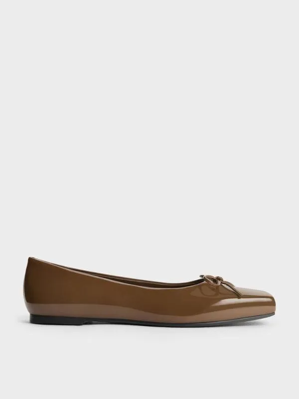 Women SquareToe Bow Ballet Flats 8211 Brown CHARLES and KEITH Ballet Flats