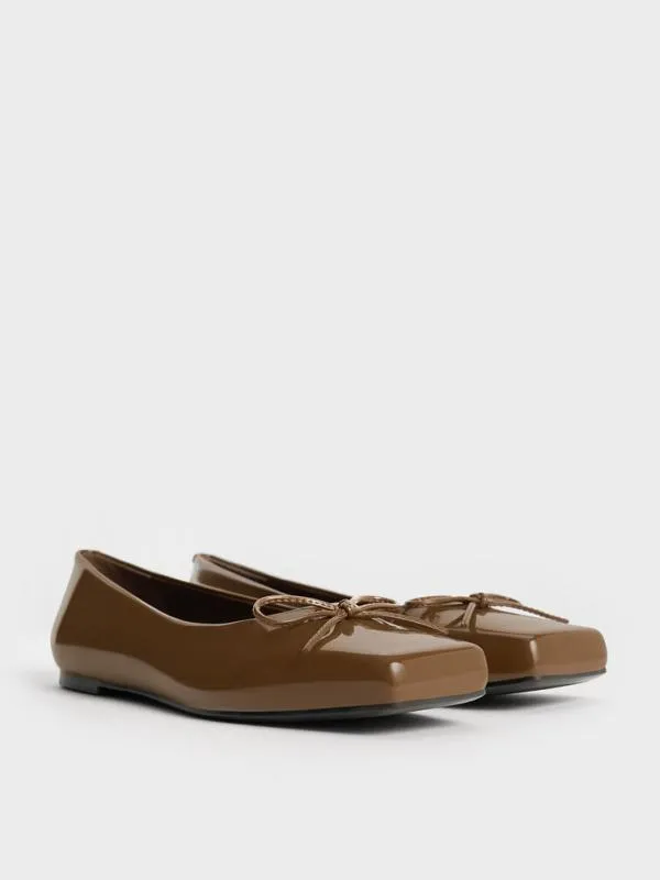 Women SquareToe Bow Ballet Flats 8211 Brown CHARLES and KEITH Ballet Flats