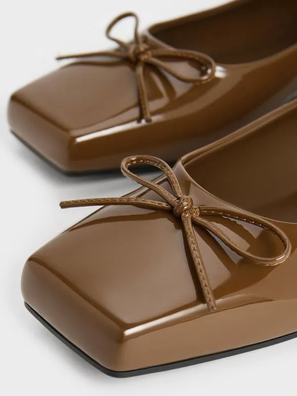 Women SquareToe Bow Ballet Flats 8211 Brown CHARLES and KEITH Ballet Flats