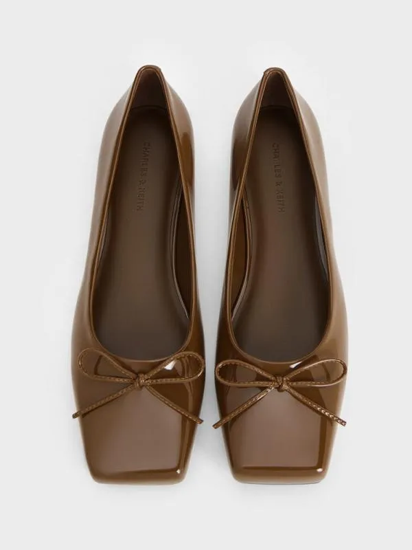 Women SquareToe Bow Ballet Flats 8211 Brown CHARLES and KEITH Ballet Flats