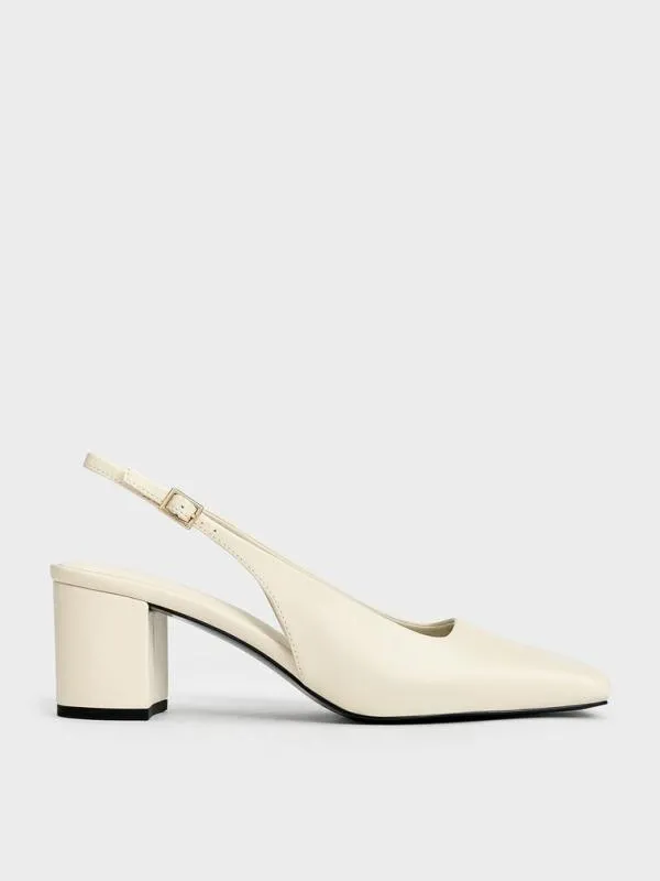 Women SquareToe Slingback Pumps 8211 Chalk CHARLES and KEITH Heels