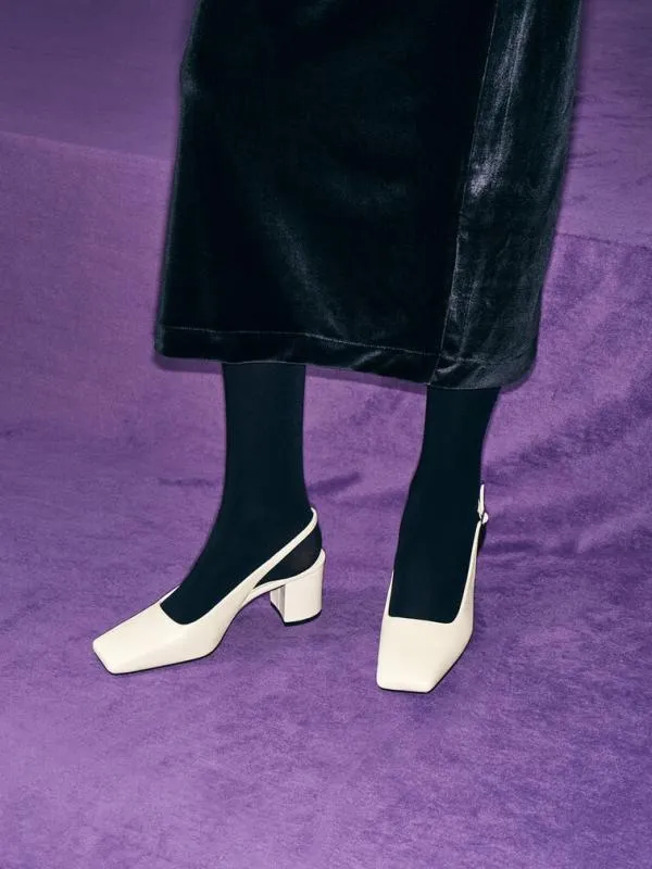 Women SquareToe Slingback Pumps 8211 Chalk CHARLES and KEITH Heels