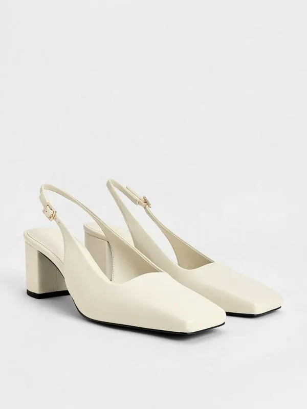 Women SquareToe Slingback Pumps 8211 Chalk CHARLES and KEITH Heels