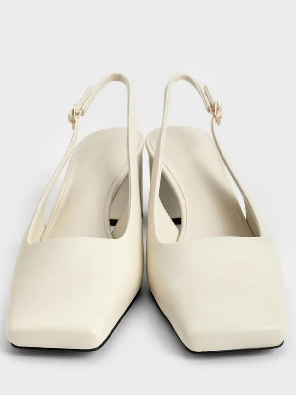 Women SquareToe Slingback Pumps 8211 Chalk CHARLES and KEITH Heels